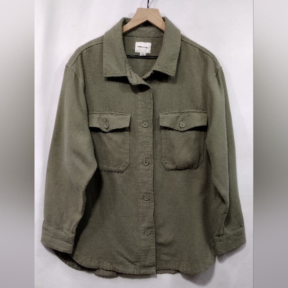 American Eagle Button Front Shacket Women's L Green Boho Retro 90s Y2K Casual - Picture 2 of 9